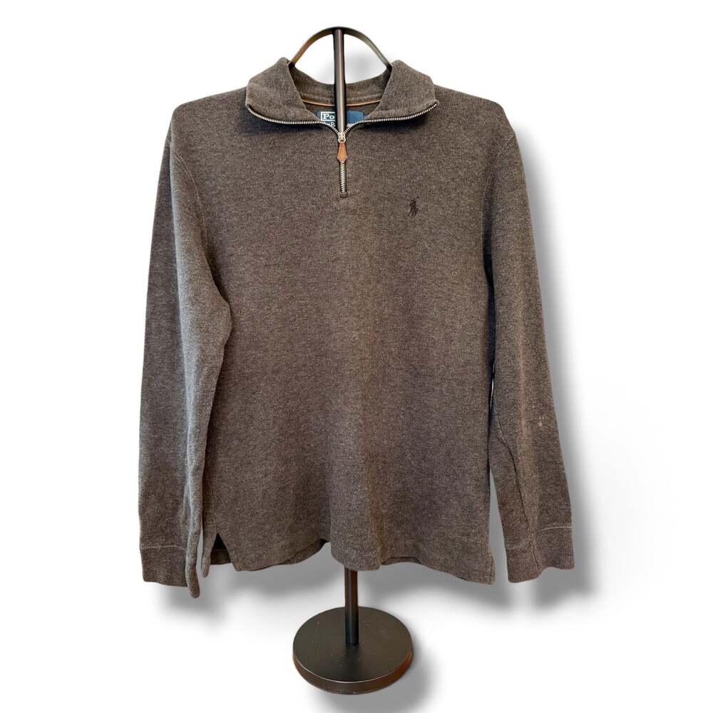 Polo Ralph Lauren Quarter-Zip Cotton Knit Sweater Gray Old Money Size Small